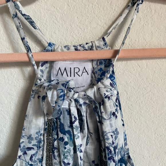 MIRA PIERINA FLORAL SILVER EMBROIDERY TASSEL TIE SHORT BOHO BEACH DRESS SIZE M - Picture 10 of 13